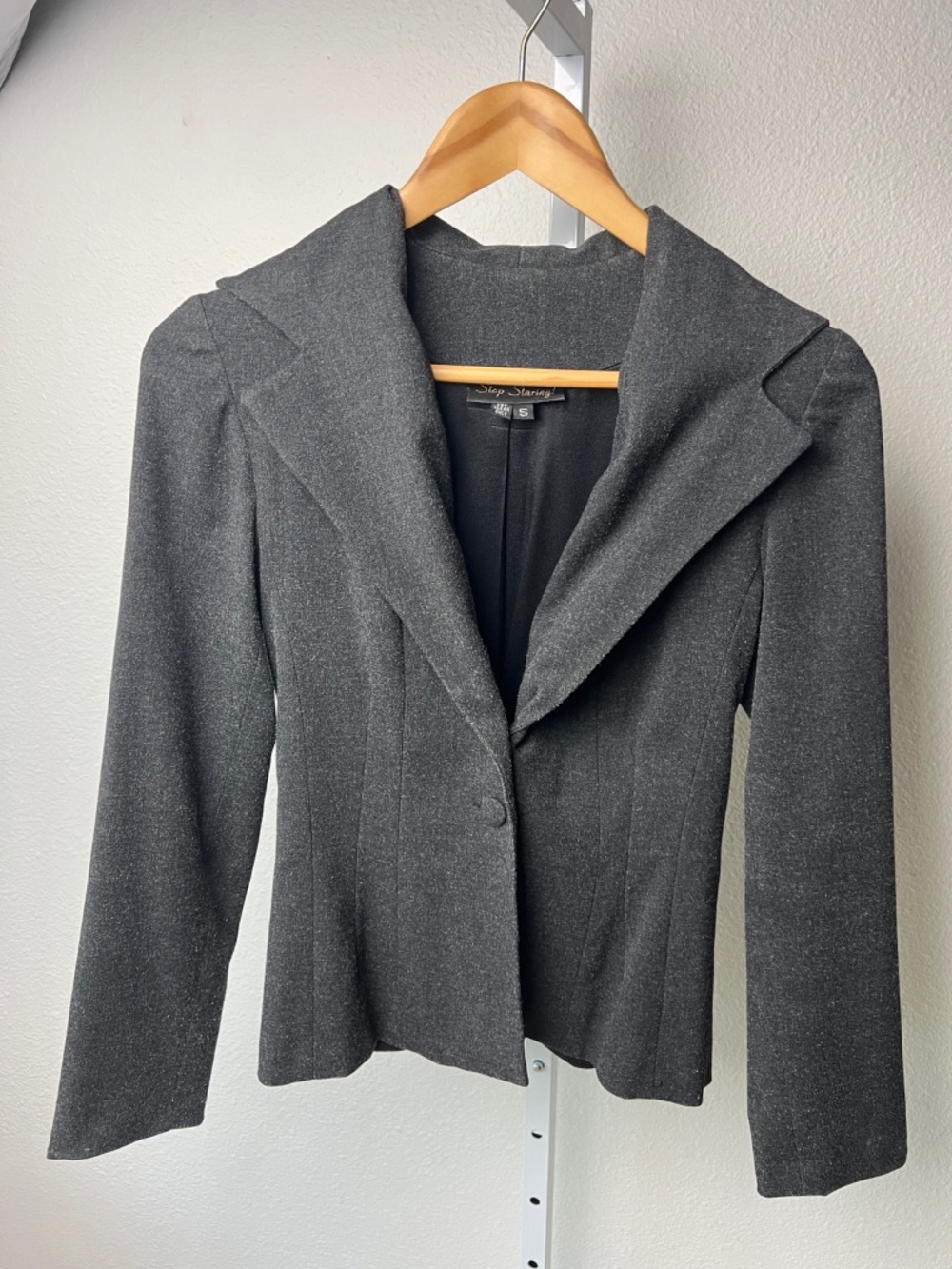 Stop Staring! Charcoal Gray Wool Blend Fitted Blazer Jacket Size S